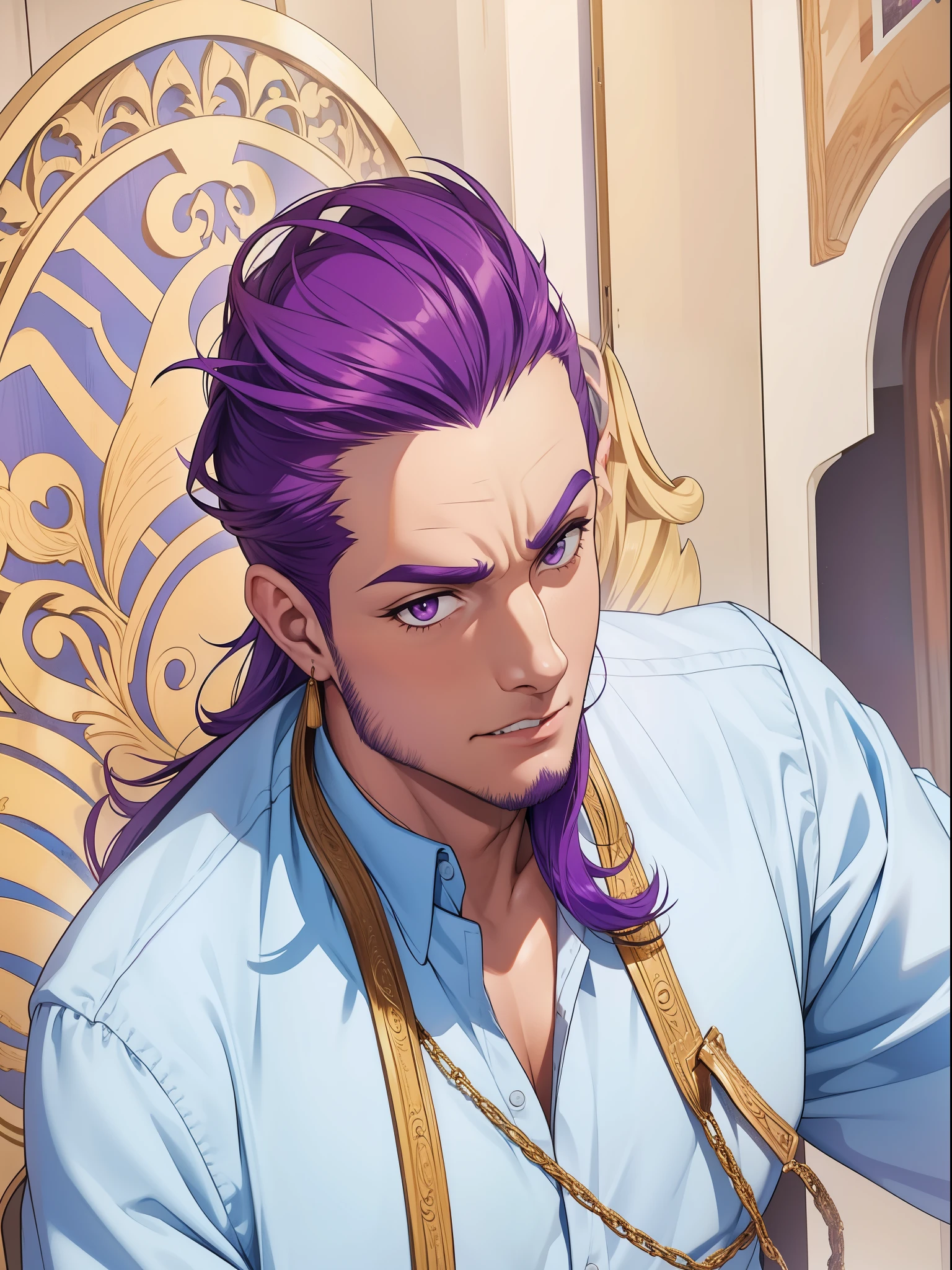 evil man 40 years old purple hair
