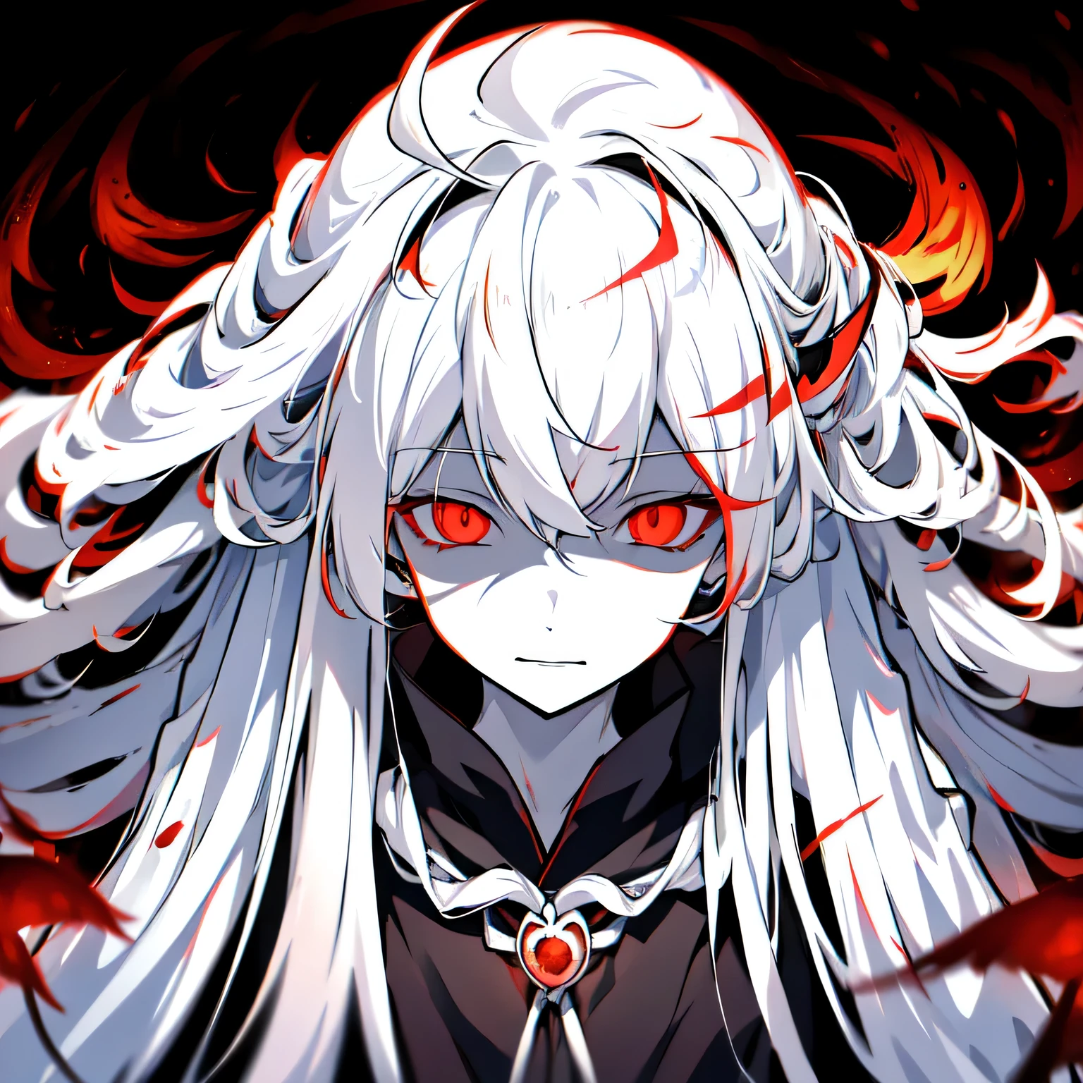 a close up of a person with long white hair and red eyes, portrait gapmoe yandere grimdark, gapmoe yandere, gapmoe yandere grimdark, nagito komaeda, anime moe artstyle, hajime yatate, with glowing red eyes, with red glowing eyes, neferpitou, white haired, white haired deity