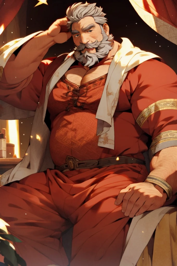 king,Fat grandpa,fat,Red costume,gorgeous costumes,Black-gray hair,Mustache,No hair on the chin,cute,study background。