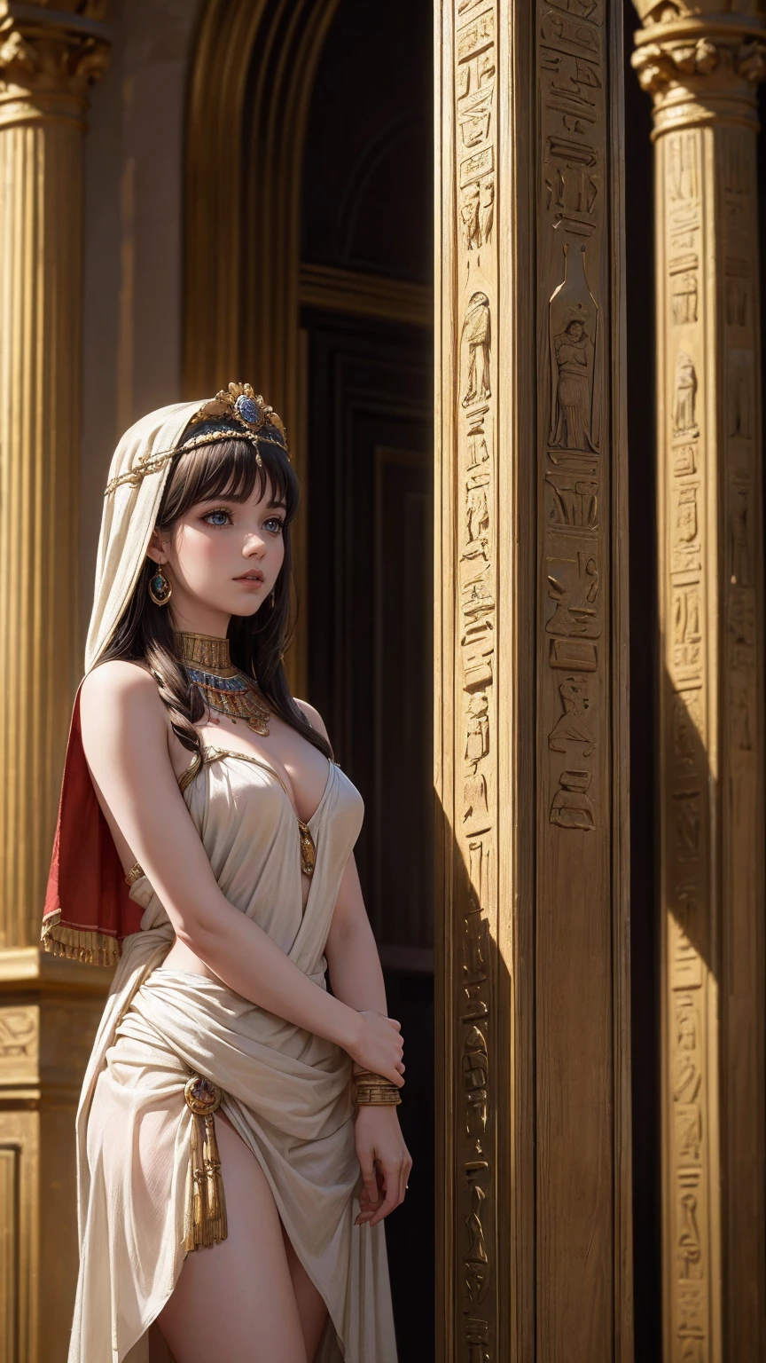 ((最high quality, 8K, masterpiece: 1.3, Ultra HD, high quality, 最high quality, High resolution, realism)) 、It's Cleopatra、Inside an ancient Egyptian palace、Use your body to seduce Julius Caesar of Rome