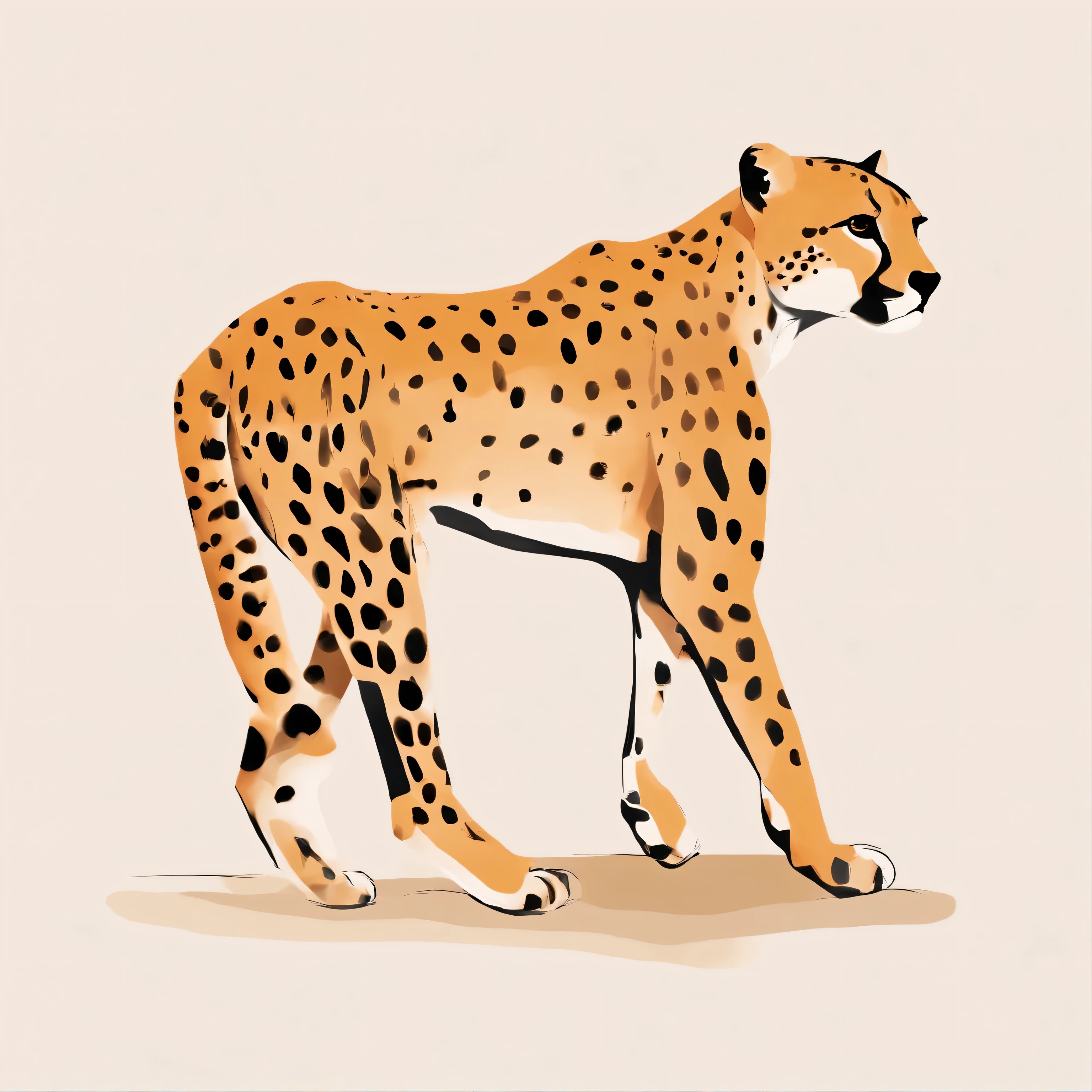 flat cheetah watecolor image, sideview, fullbody, colourful, hand drawn, abstract, collection of elements, isolated, HD, high quality