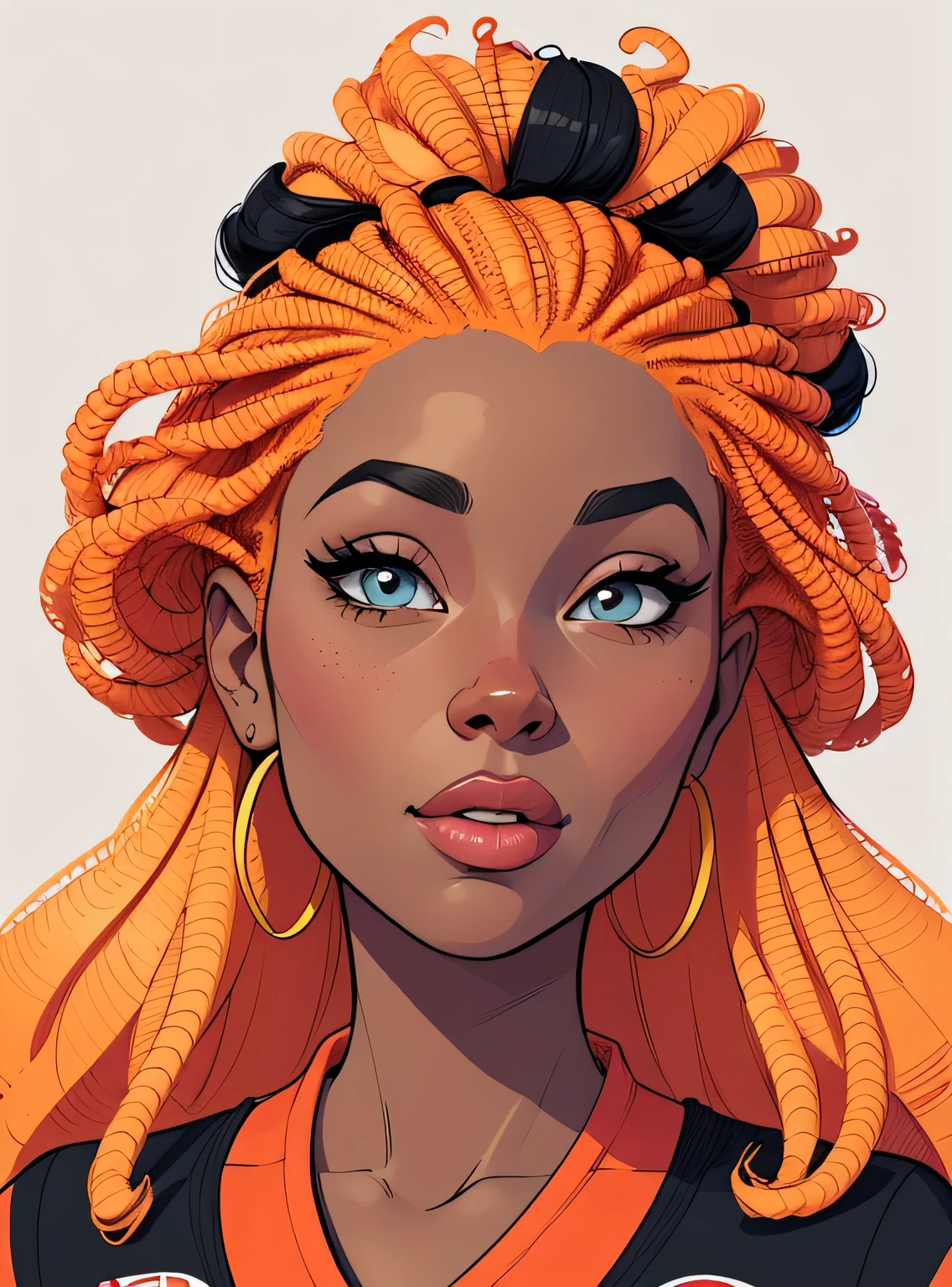 (cartoon style:1.2), Cartoon image of a woman with big african hair, Super cute funky black girl, Cartoon style illustration, Cartoon Art Style, Cartoon Art Style, Digital illustration style, Highly detailed character design, cute detailed digital art, City Girl Fan Art, Portrait Character Design, beautiful digital illustration, high quality portrait, Comic art, Africa, Character Design Portrait, simple neutral colored background