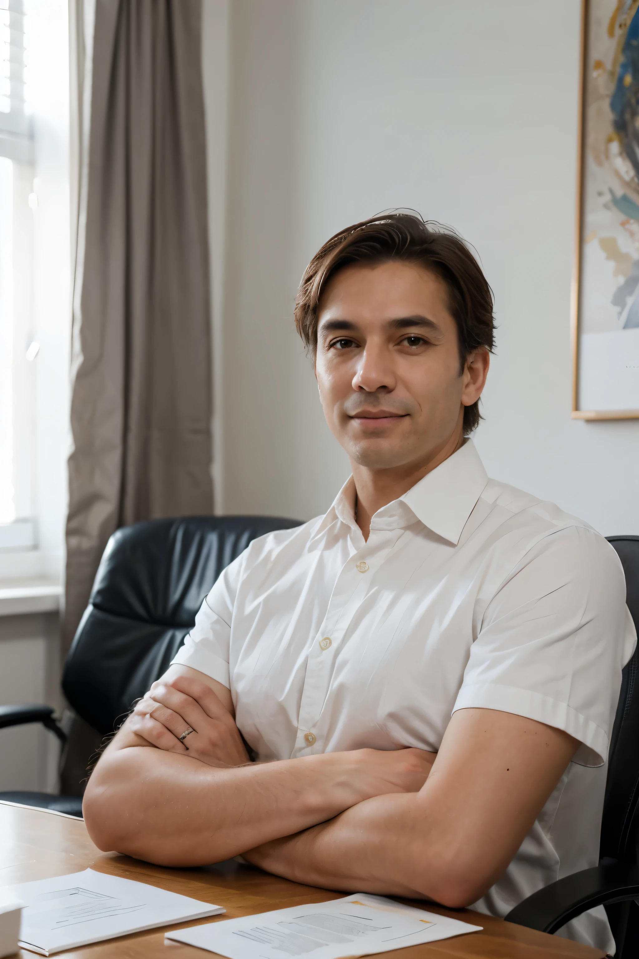((Melhor qualidade)), ((obra de arte)), (detalhado), perfect face Imagine a visionary male CEO leading a natural medicine company in an elegant and welcoming office, projetado para inspirar criatividade e bem-estar.