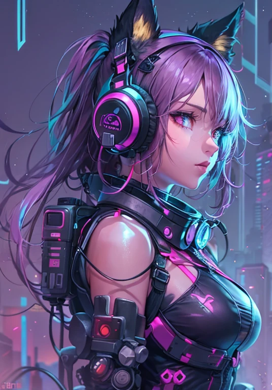 Anime girl in futuristic costume with cat ears and headphones, cute cyborg girl, digital cyberpunk anime art, cyberpunk anime girl mech, female cyberpunk anime girl, cyberpunk anime girl, beautiful girl cyborg, perfect android girl, anime cyberpunk art, portrait anime space cadet girl, dreamy cyberpunk girl, Digital Cyberpunk - Anime Art, Girl wearing mechanical cyber armor, cyberpunk beautiful girl