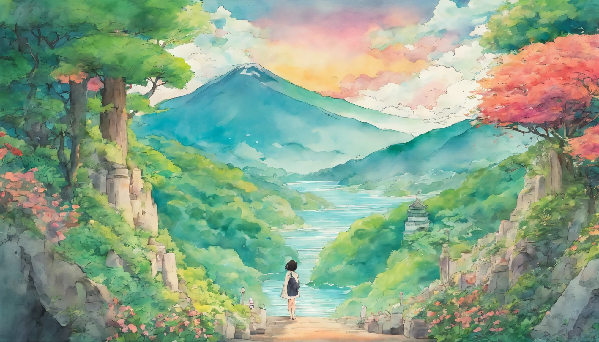 lofi ink illustration by Studio Ghibli, watercolors, random subject