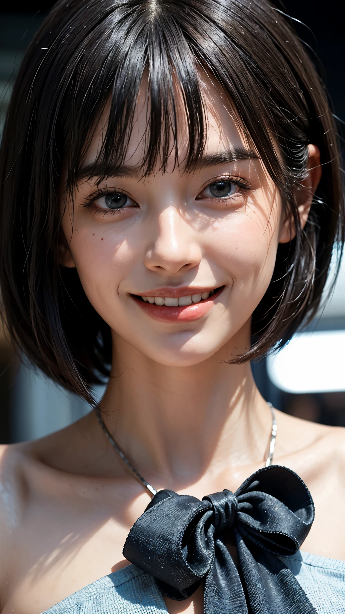 raw ((Portrait)), (Best Quality), (Realistic, Photorealsitic:1.3), Best Quality ,masutepiece, extremely delicate and beautiful, Extremely detailed ,nffsw ,Unity , 2k wallpaper, amazing, finely detail, masutepiece, Best Quality, Highly detailed ticker Unity 8k wallpaper, huge filesize , Ultra-detailed, hight resolution, Extremely detailed, 美丽的面容., Clean face,
1girl in, Japanese, 年轻, (((13years))), (((A smile))), (((a junior high school student))), (bangss),(eats), (((Short bob cut))), (((up of face))),