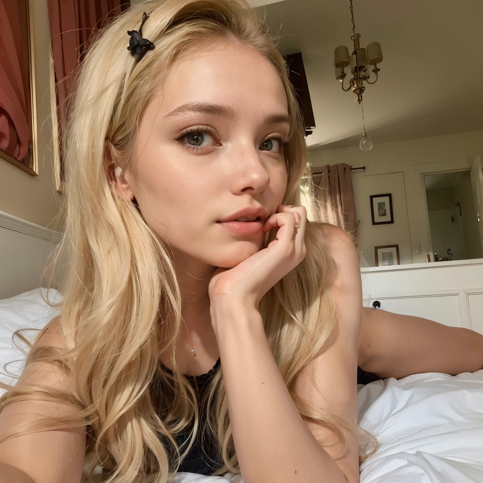 Blonde woman with long hair lying on bed with white sheets, Retrato de Sophie Mudd, linda jovem modelo, eva elfo, modelo do instagram, 18 anos de idade, sem maquiagem, uma garota com cabelo loiro, ellie victoria gale, dasha taran, 1 6 anos, Yelena Belova, linda garota loira, modelo muito lindo, rosto perfeitamente iluminado, linda modelo