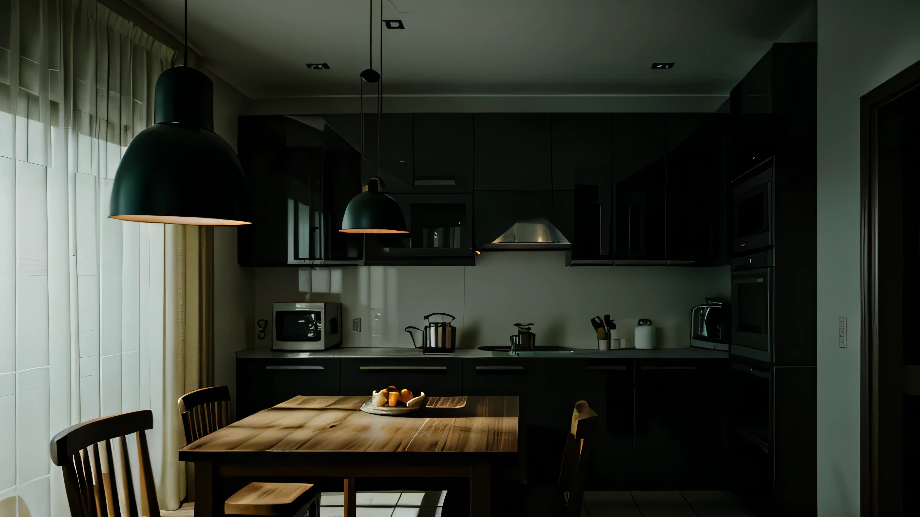 kitchen table; dark cinematic scene light