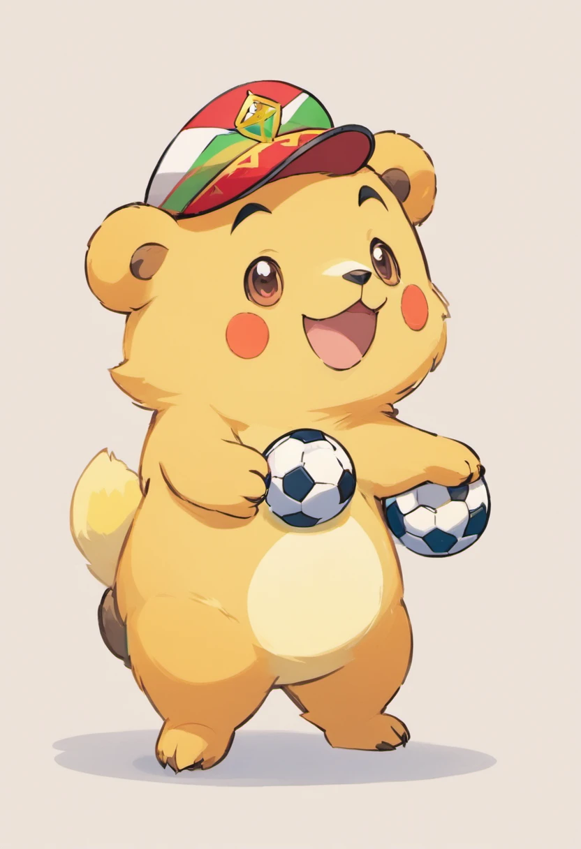Un oso ruso con un sombrero ruso, being the mascot of a soccer world cup 