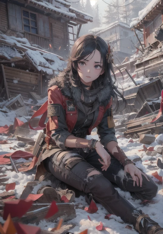 (Highly detailed CG Unity 8K wallpaper),(masterpiece), (highest quality), (Super detailed), (best illustrations),(best shadow), (sharp eyeliner, eye shadow, fine eyes:1.1), (Remains, destruction, rubble, snow:1.2), cowboy shot, ,break, FNC, (red envelope on lap, emotionless, tears, ptsd, torn clothes, damaged, dirty, on your knees:1.1), 