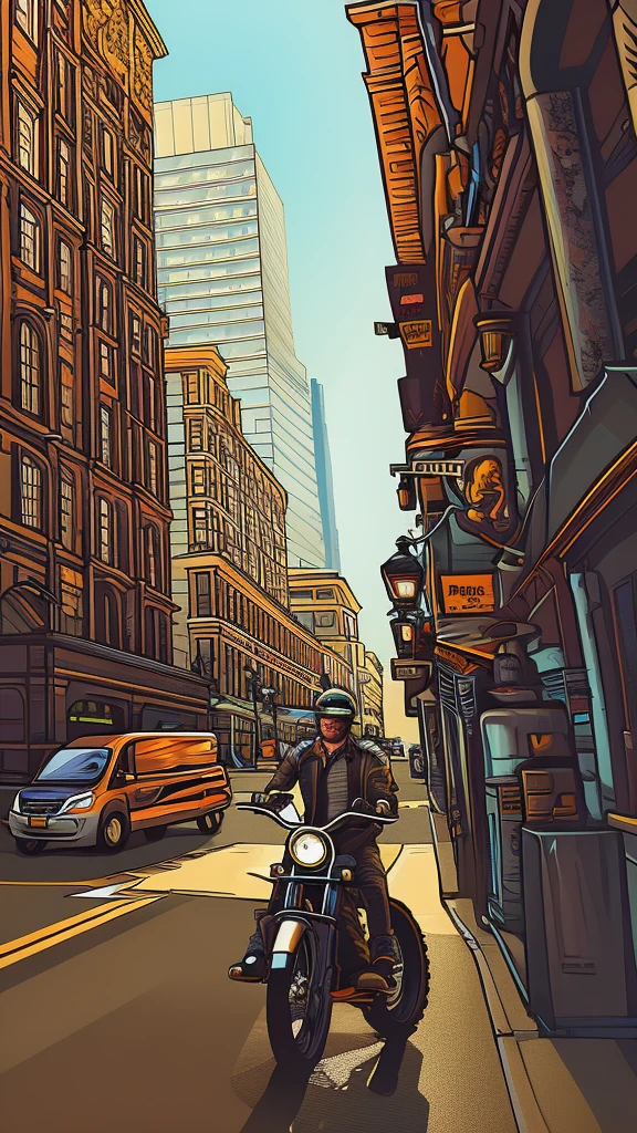 Steampunk, a big bike and a thug. GTA style, in a building and street