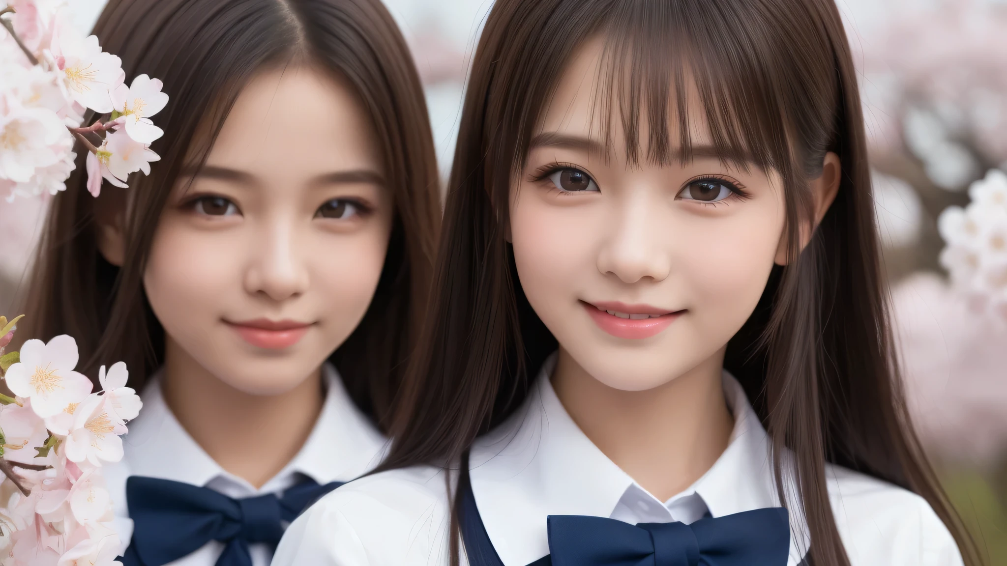 (1little girl:1.3), enchanting smile, (highly detailed eyes, highly detailed face), Fresh, very clean appearance, (hyper-realistic, hight resolution), (best Quality:1.4), Professional Photography, (high school uniform:1.2), cherry blossoms, focus on the face, 