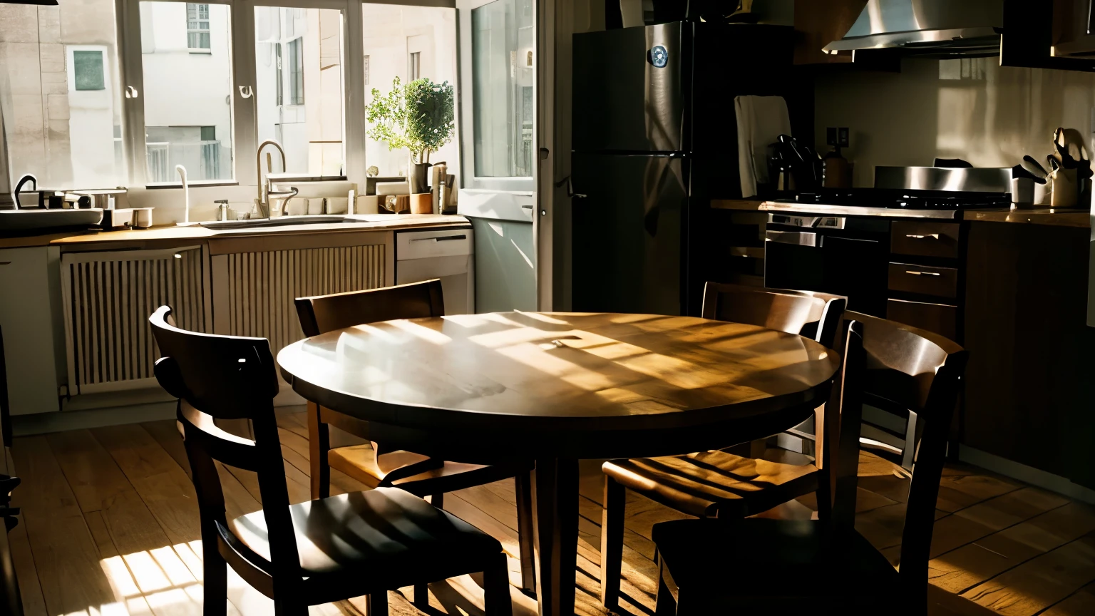 empty kitchen table; cinematic scene light