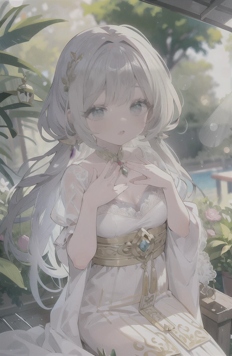 Normal of chest、masterpiece、8K wallpapers incorporating highly detailed CG、Two girls and two boys、Baby Face、beautiful、Genuine、Blurred、Blurred_background、Blurred_prospect、branch、plum offlower、depth_of_Field、flower、gem、nose、Realistic、blonde、alone、shrine maiden costume、Hide your fingers、Hide your arms、just wear a bra、Nipples are reflected、whole body、Long Hair、