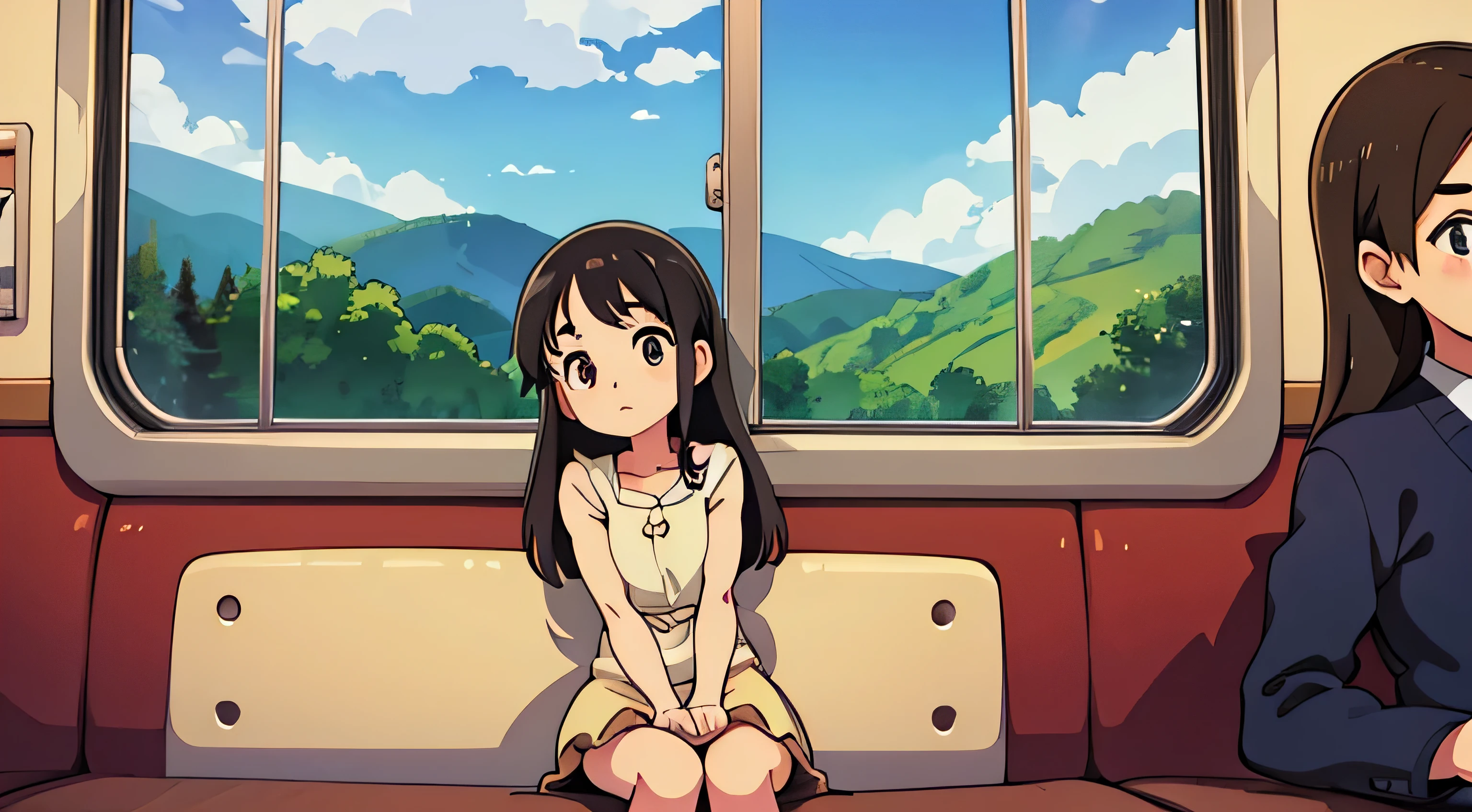 beautiful girl cute 1Generation 0 I am on a train looking out the window Ghibli-like illustrations