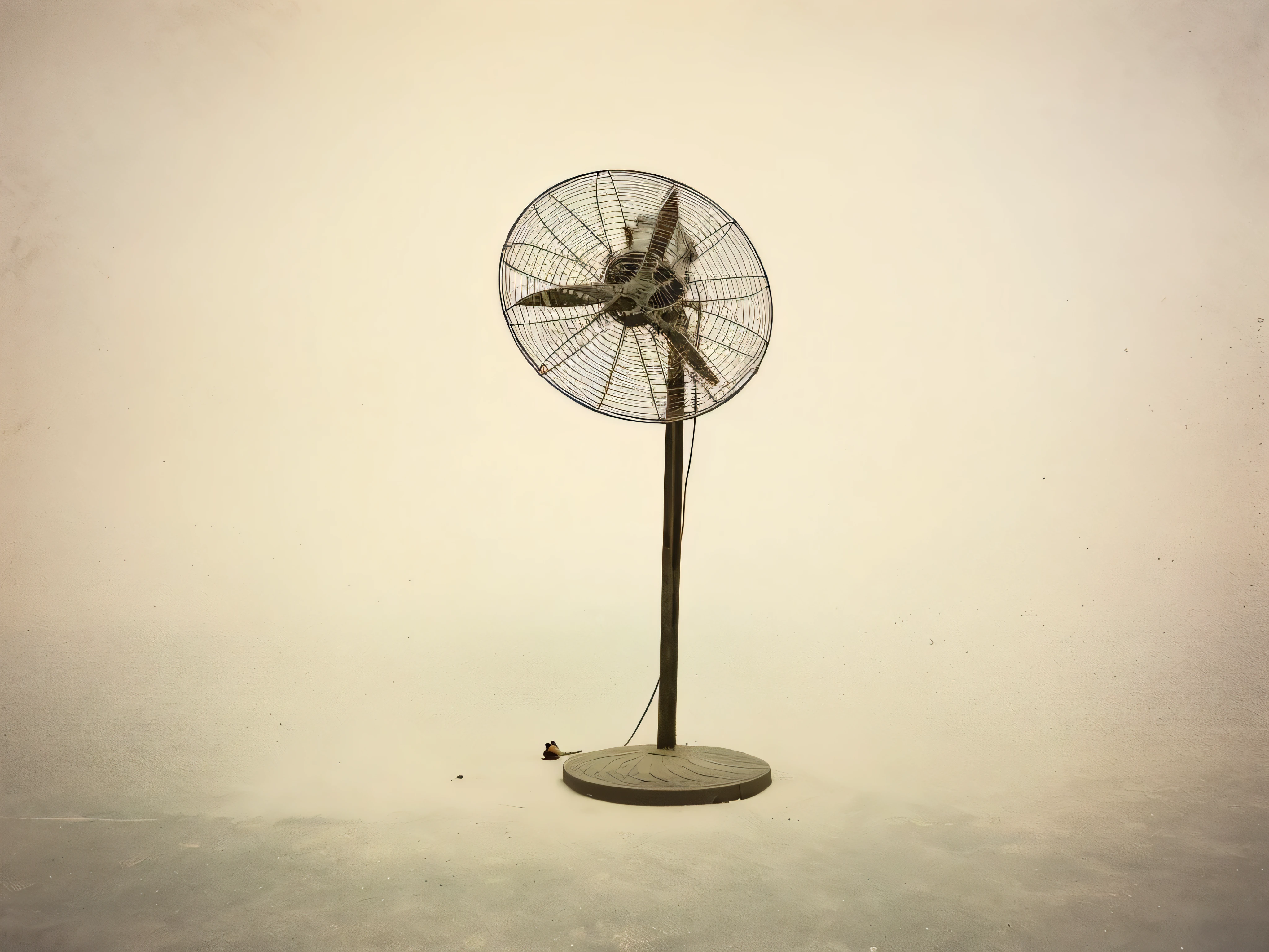 There's a fan sitting on a stand in the sky, inspired author:ZHANG Kechun, author:ZHANG Kechun, Nadav Khand, Wind, fan, author:Artur Tarnovsky, dusty air, Thomas Bock, Alexei Egorov, David Kasan, Alexandra Formina, Inspired by Robert Bechtel, Sebastian Kruger