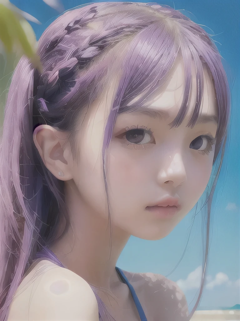 live-action、Realistic、A young girl standing in the grass、The age is６age、１６K、naked、Small breasts、completely naked、twin tails、bright purple hair、blue eyes、Purple Hair、elf ears、clavicle、young girl、completely naked、naked、young girl、Braid、ponytail、nipple、ethnic tattoo on neck、upper body close-up、ethnic tattoo、tattoo、tattoo on neck、