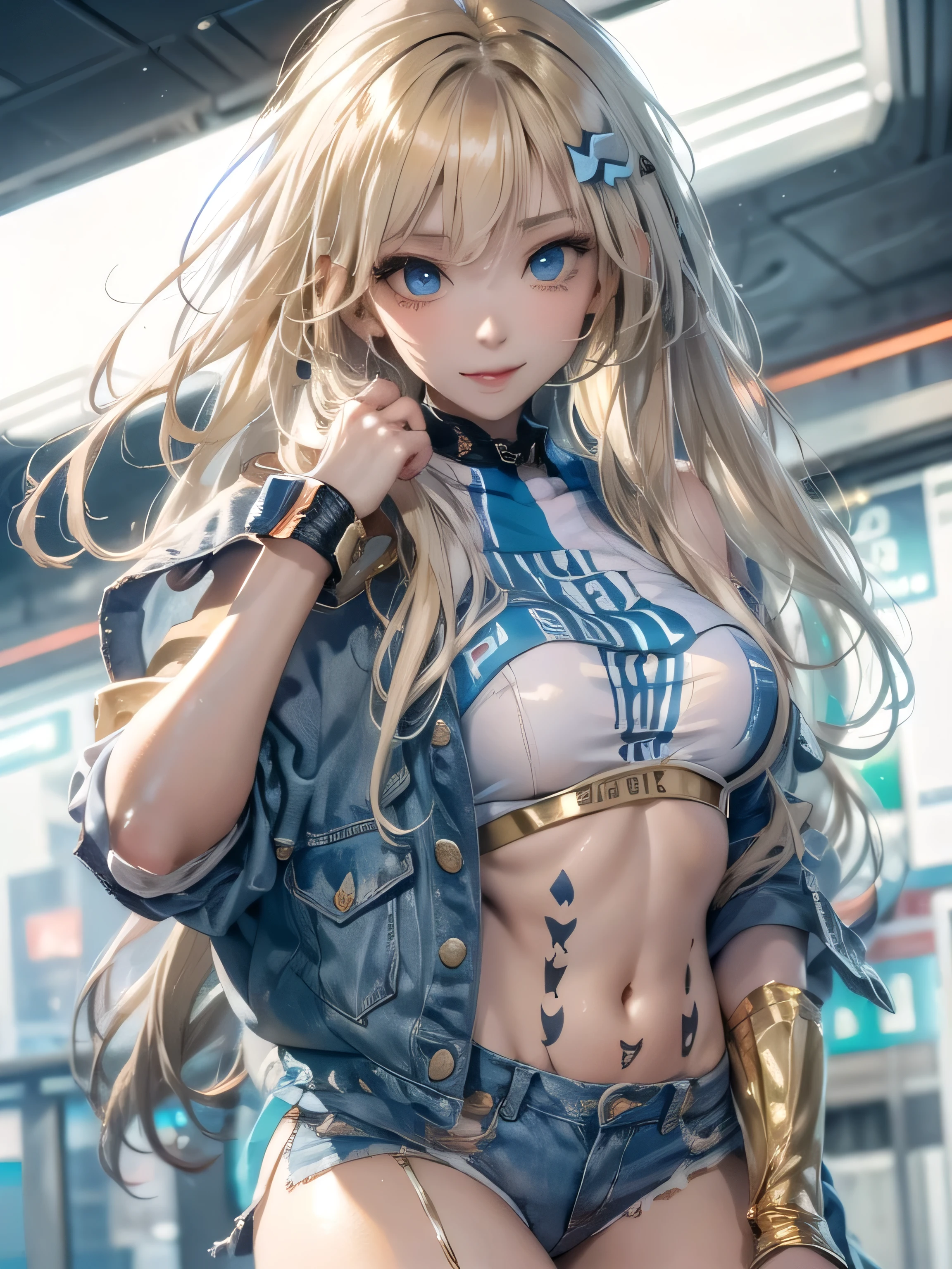(photorealistic:1.8, highest quality:1.8,8K masterpiece:1.8,High resolution,muste piece:1.8,RAW Photos,cinematic lighting),No split screen, cyber punk、Highway at night、rain-soaked ground、 (1 android girl:1.3)、Completely naked、Full body tattoo、choker、beautiful breasts、T-shirt、denim mini skirt、beautiful butt、beautiful thighs,plump nipples、Nipples are visible through the costume,cameltoe,Body painting with a pop design drawn all over the body、pop art design、cutting edge fashion、conceptual art、 Provocative sexy poses、look back、Spread your legs apart、spread your legs wide、Lift your leg high and kick、 (Beautiful, shining crimson, blue, gold and white hair:1.5)、shining blue eyes、Shy Smile