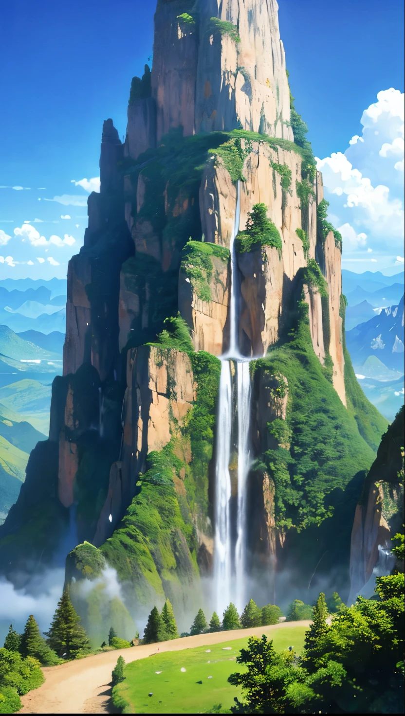 super huge mountain、alps、Nice views、Nature、fantasy、huge waterfall、High resolution、A masterpiece of the highest quality