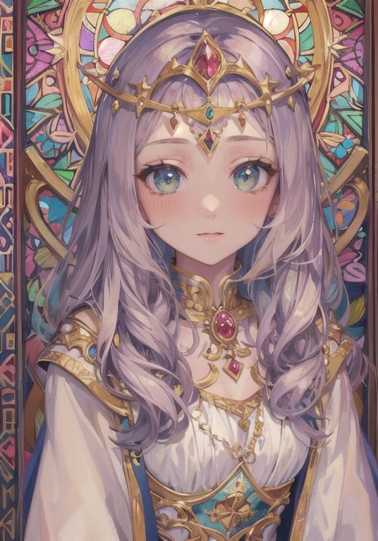 mona lisa, pale colour(Fantasy Sister, robe with gold decoration, offer a prayer, church)super detailed illustrations(colorful stained glass, volume lighting backlight good lighting, colorful refraction)Depth of the bounds written(Highly detailed beautiful face and eyes)perfect anatomy(Cute 1boy like an angel)(hairy beastman)(Furry Body Animal Facial Features Animal Body Features)(Highly detailed fur on the animal&#39;s muzzle)chibi whole body