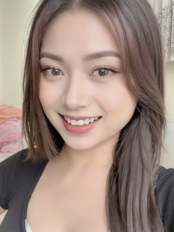 (realistic、masterpiece、Best Quality、8K、highres、high resolution:1.3)、1 girl、Huge breasts、smile, white bikini、smile, pale white skin、looking at viewers、super fine face and eyes、long hair、indoor、 upper body、