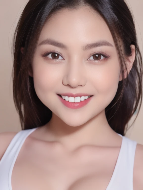 (realistic、masterpiece、Best Quality、8K、highres、high resolution:1.3)、1 girl、smile, Huge breasts、white bikini、pale white skin、looking at viewers、super fine face and eyes、long hair、indoor、 upper body、