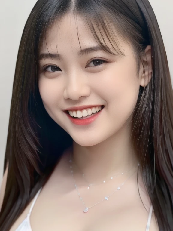 (realistic、masterpiece、Best Quality、8K、highres、high resolution:1.3)、1 girl、smile, Huge breasts、white bikini、pale white skin、looking at viewers、super fine face and eyes、long hair、indoor、 upper body、