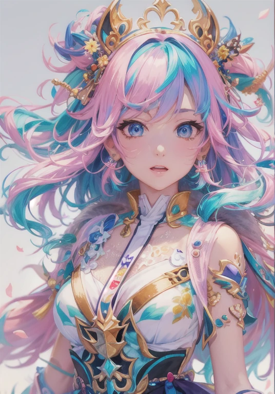 Anime girl with colorful hair and colorful dress, rossdraws pastel vivid, rossdraws cartoon vibrant, anime style 4k, beautiful anime portrait, art germ colorful!!!, ! dream art germ, beautiful anime girl, anime style digital art, anime art wallpaper 4k, anime art wallpaper 4k, digital anime art, highly detailed art germ
