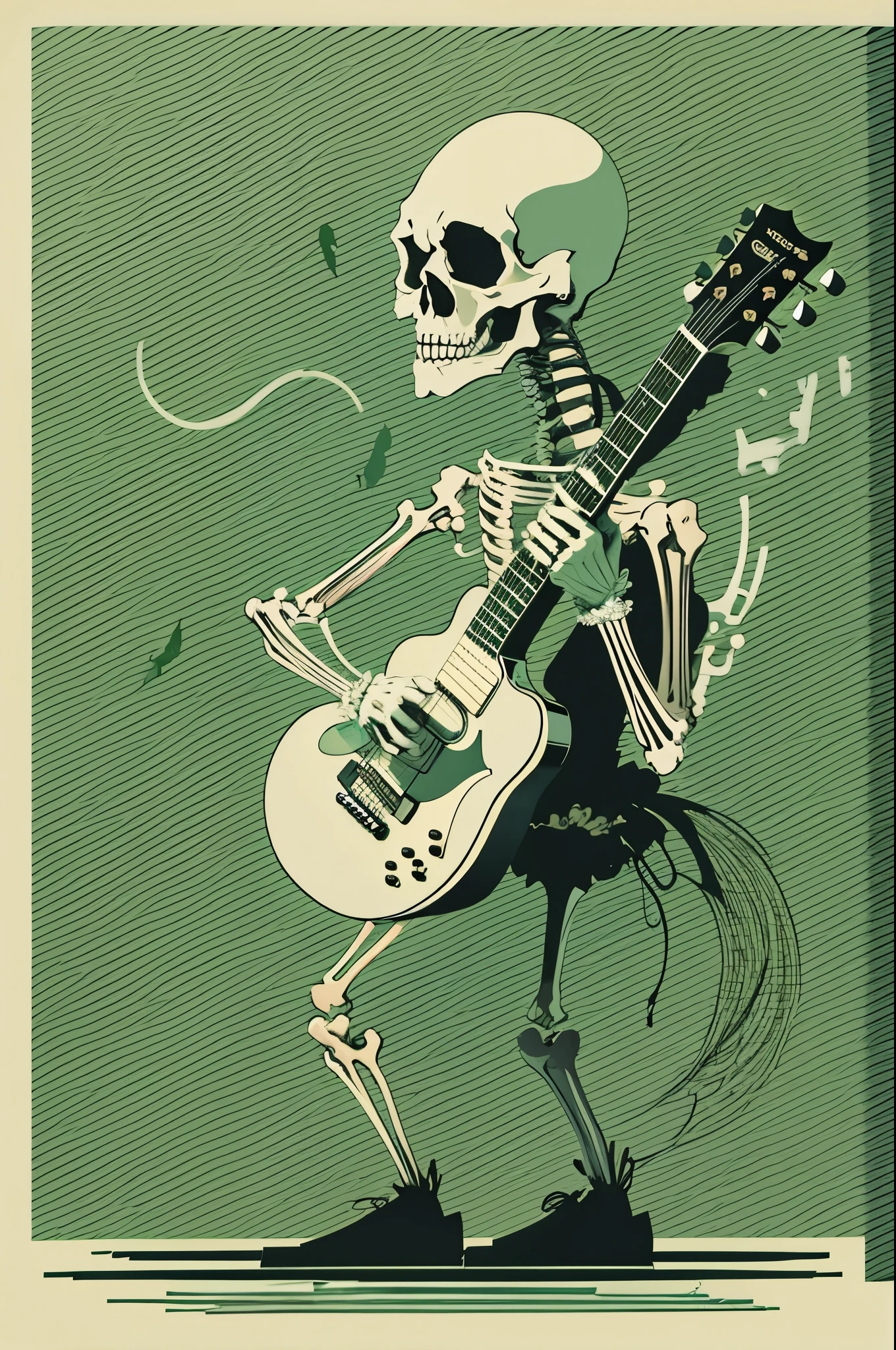 vector art,Vector illustration,vector style,vector illustration,Skeleton playing guitar,wearing shirt,Minimalism,negative space