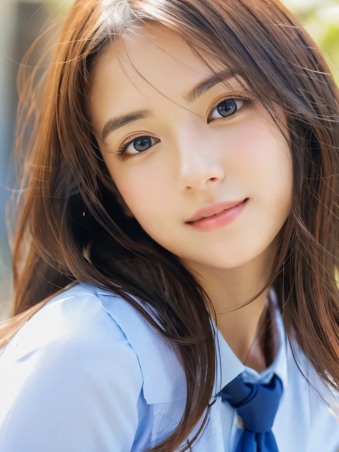 (((32ｋ,high details,high detail、masterpiece,attention to detail,alone))),Raw photo & realistic atmosphere,beautiful dark blue eyes,detailed mouth,glossy lips,thin eyebrows,fine eyes、Soft white skin that shines in every detail、her deep black eyes are so beautiful,lip details、very beautiful face,very well-shaped face、lifelike face,shining beautiful lips,beautiful eyebrows,infinite reality, Realistic young gravure idol,she&#39;she&#39;she&#39;she&#39;she&#39;she&#39;very cute woman , young gravure idol, young gravure idol, Very beautiful and cute 22 years old beautiful girl,incredibly beautiful and classy，22 years old beautiful girl,natural soft light,（shiny hair,,Beautiful and kind eyes：1.5）,gentle smile,well-shaped chest,medium long hair,tie hair,beautiful posture,no makeup,think ahead,
