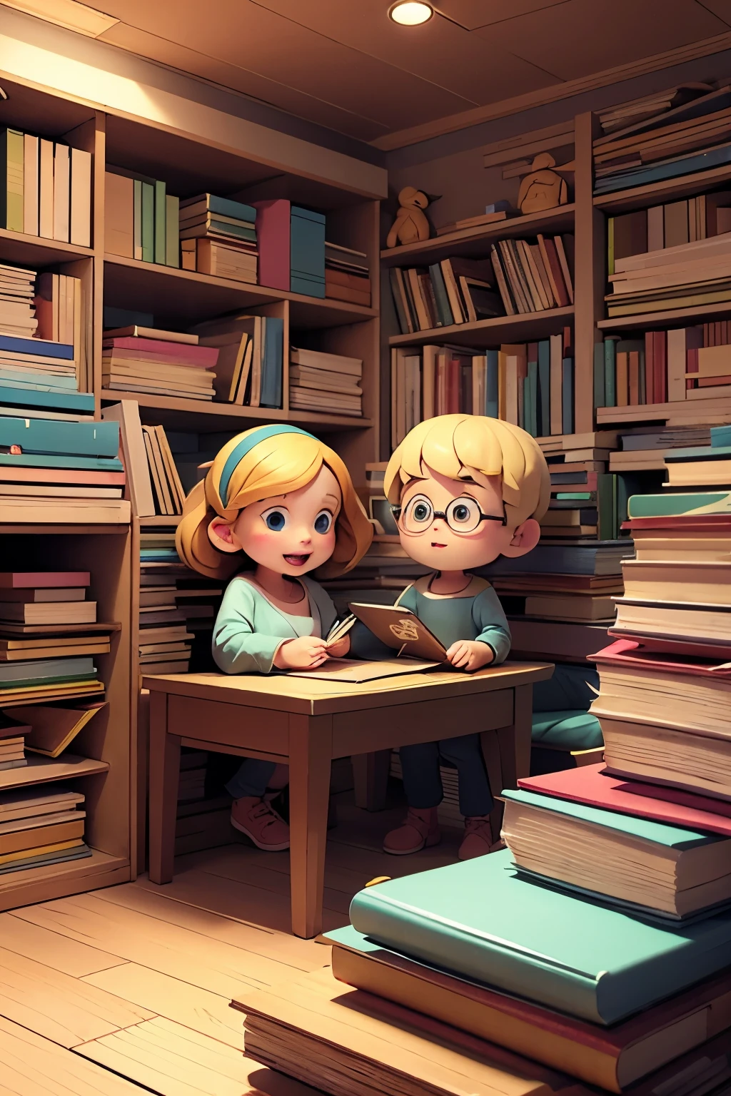 Picture of cartoon children studying at the library