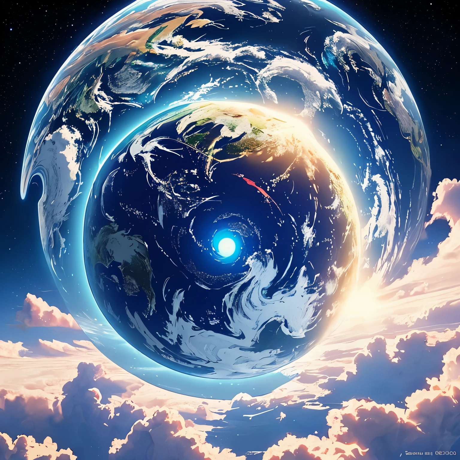 Create a visually stunning depiction of a square-shaped planet Earth, floating majestically in space, supported by a technologically advanced lathe. The planet is meticulously detailed, showcasing the intricate patterns of landmasses, vibrant blue oceans, and wispy white clouds. The lathe, with its sleek and futuristic design, provides a sturdy foundation for the planet, radiating a soft blue glow. The scene is bathed in the warm light of distant stars, enhancing the ethereal beauty of this unique celestial artwork.