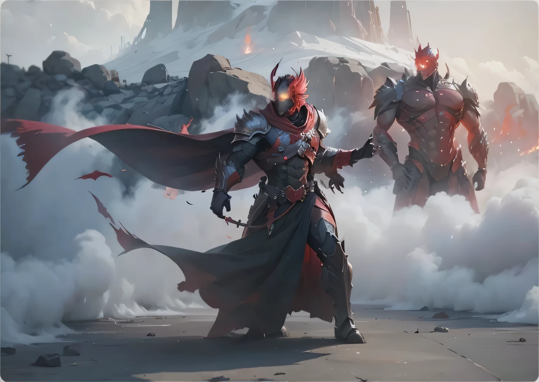 Male, Red, Flames, melting flesh, Rock army