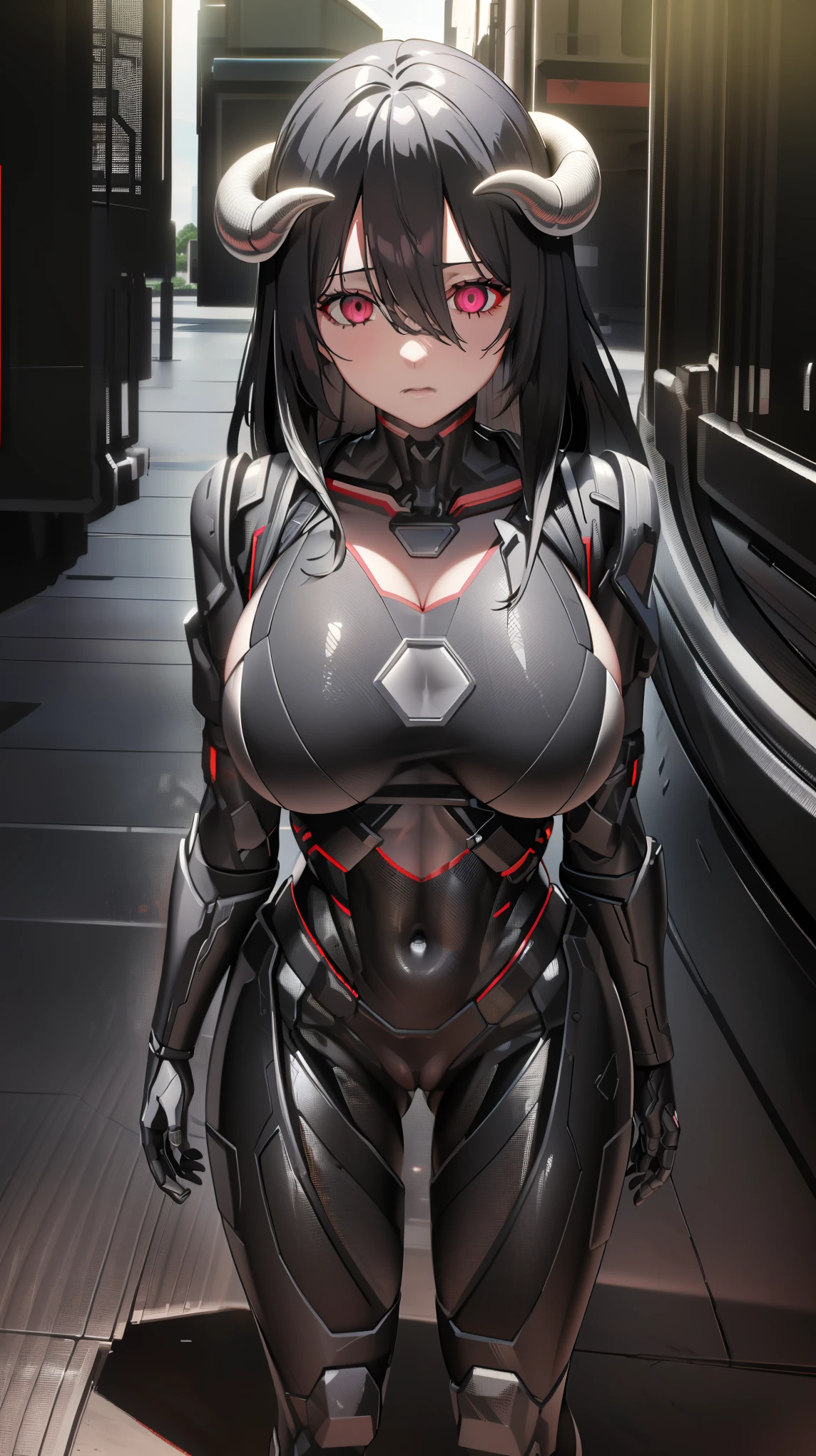 1 girl,NSFW, al1, demon horns, slit pupils,(Overload),((huge breasts 1.5)), clavicle, Glowing crimson eyes,absurd, brainwashing,empty eyes, ((No expression,erasure of emotions)), (black latex tight bodysuit),avert your eyes , full body figure,((stand up)), (highest quality、4k、8K、High resolution、must have:1.2)、Super detailed、(reality、reality的なです、reality的な:1.37)、ticker、hyper hd、studio lighting、ultra definition paint、sharp focus、Physically based rendering、extreme details、Professional specifications、vibrancy and color、blurry、sports portrait、landscape、horror style、anime big breasts、SF、photograph、concept artist、five fingers, perfect body, {{{masterpiece}}}, {{{highest quality}}}, {{Super detailed}}, {shape}, {{very delicate and beautiful}},Improved cost performance、all roles、Canon 5D MK4でphotograph、photograph,