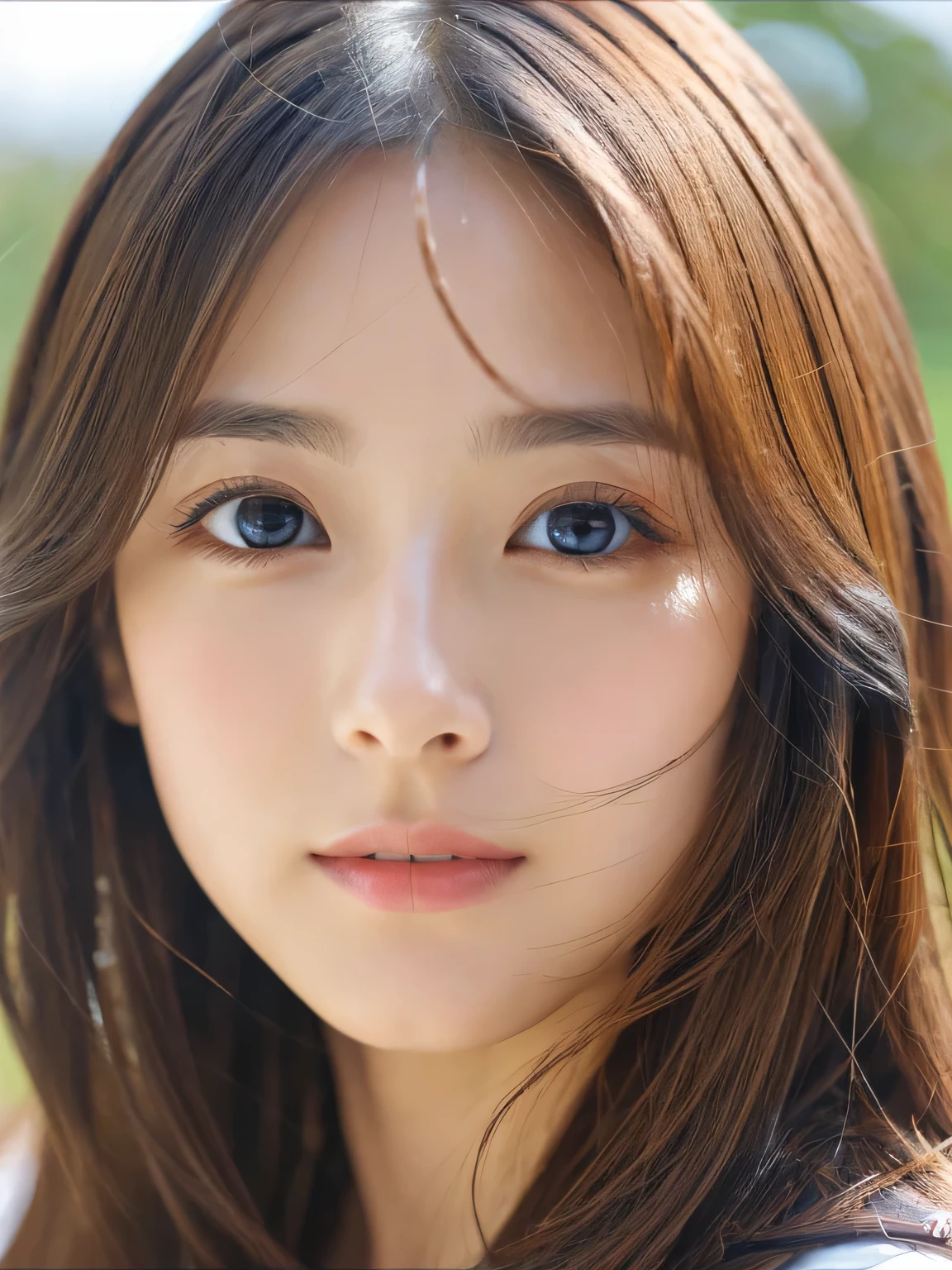 (((32k,high details,high detail、masterpiece,attention to detail,alone))),Raw photo & realistic atmosphere,beautiful dark blue eyes,detailed mouth,glossy lips,thin eyebrows,fine eyes、Soft white skin that shines in every detail、her deep black eyes are so beautiful,lip details、very beautiful face,very well-shaped face、lifelike face,shining beautiful lips,beautiful eyebrows,infinite reality, Realistic young gravure idol,she'she'she'she'she'she'very cute woman , young gravure idol, young gravure idol, Very beautiful and cute 22 years old beautiful girl,incredibly beautiful and classy,22 years old beautiful girl,natural soft light,(shiny hair,,Beautiful and kind eyes:1.5),gentle smile,well-shaped chest,long hair,tie hair,beautiful posture,no makeup,think ahead,A little camera gaze