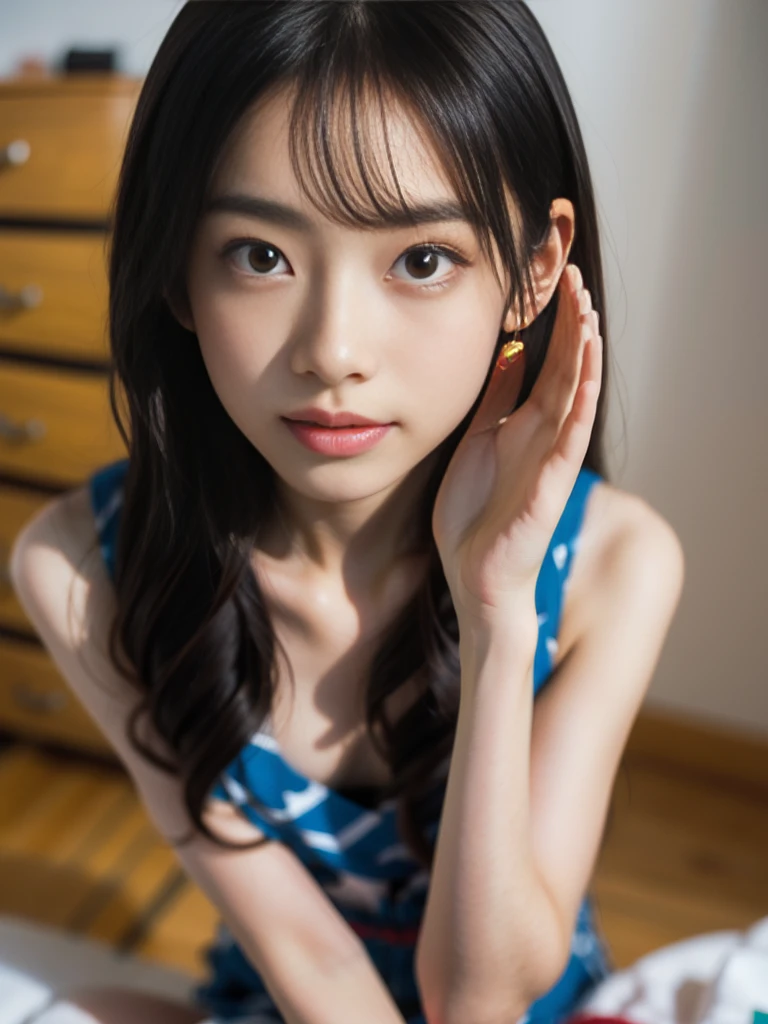 ((highest quality, 8K, realistic, sharp focus, High resolution, portrait photography, 35mm film, Raw photo, masterpiece:1.3)), 1 girl, Young Japanese girl fucked by perfect penis, (full body shot), NSFW, slender body, (small breasts:1.4), expensive, Junior idol, (throw, look at me:1.3), bangs, lying in bed, missionary vagina, spread your legs, , young girl, mandatory、