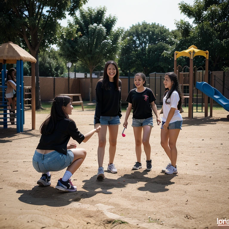  playing with her friends on the playground 