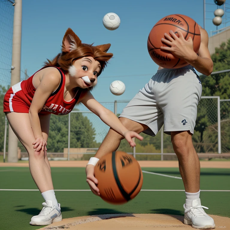 Create a furry cartoon character playing ball
