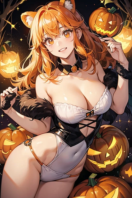 Trick-or-Sweet Bear has orange fur with olive-colored eyes, a black nose and her Badge is a Halloween pumpkin, commonly called a jack-o-lantern. SPARKLE; GLITTER