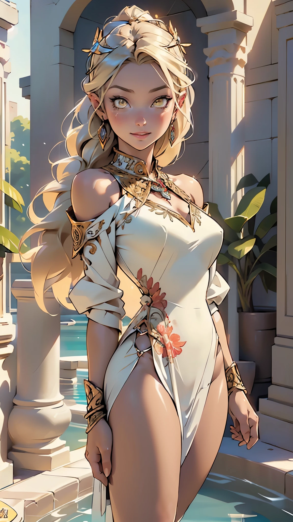 angel girl,1girl,((extremely cute and beautiful blonde haired angel girl)),((((long blonde hair:1.35,colored inner hair,ear breathing)))),(((yellow_eyes:1.3))),intricate eyes,beautiful detailed eyes,symmetrical eyes,((((lustrous skin:1.5,tanned skin,bright skin:1.5,skin tanned,shiny skin,very shiny skin,shiny body)))),(spider lower abdomen,inflated legs,thick thighs,detailed body,(detailed face)),
cute,slutty,seductive,erotic,(nsfw),
handsome young woman, angel wings, halo, (Female, woman), long hair,shiny armor, knight, glowing eyes, blonde hair, 1920s plunging neckline dress,(lewd and seductive image:1.2),(icy look in the eye), (She has a mischievous smile on her face), ((Large wings with feathers behind shoulder folded wings)), Glass earrings on the ear, (Around her neck a necklace of exquisite workmanship),(((intricate outfit,intricate clothes,embroidered outfit,ornate outfit))),
(dynamic pose:1.0),embarrassed,(centered,scale to fit dimensions,Rule of thirds),
((beautiful bath house made of greek marble and pillars, beautiful clear water in pool)),scenery:1.25,((intricate scenery)),((greek temple background)),
(Glossy greek ornaments),highres,sharp focus,(ultra detailed,extremely detailed),(photorealistic artwork:1.37),(extremely detailed CG unity 8k wallpaper),(((vibrant colors,vibrant theme))),(intricate),(masterpiece),(best quality),artistic photography,(photography taken by sldr),(intricate background),perfect rendered face,perfect face details,realistic face,photo realistic,((intricate detail)),(((realism))),