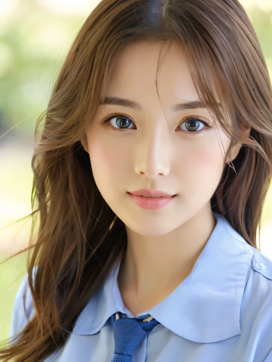 (((32k,high details,high detail、masterpiece,attention to detail,alone))),Raw photo & realistic atmosphere,beautiful dark blue eyes,detailed mouth,glossy lips,thin eyebrows,fine eyes、Soft white skin that shines in every detail、her deep black eyes are so beautiful,lip details、very beautiful face,very well-shaped face、lifelike face,shining beautiful lips,beautiful eyebrows,infinite reality, Realistic young gravure idol,she'she'she'she'she'she's a very cute woman , young gravure idol, young gravure idol, Very beautiful and cute 21 year old beautiful girl,incredibly beautiful and classy,21 year old beautiful girl,natural soft light,(shiny hair,,Beautiful and kind eyes:1.5),gentle smile,well-shaped chest,medium long hair,tie hair,beautiful posture,no makeup,think ahead,