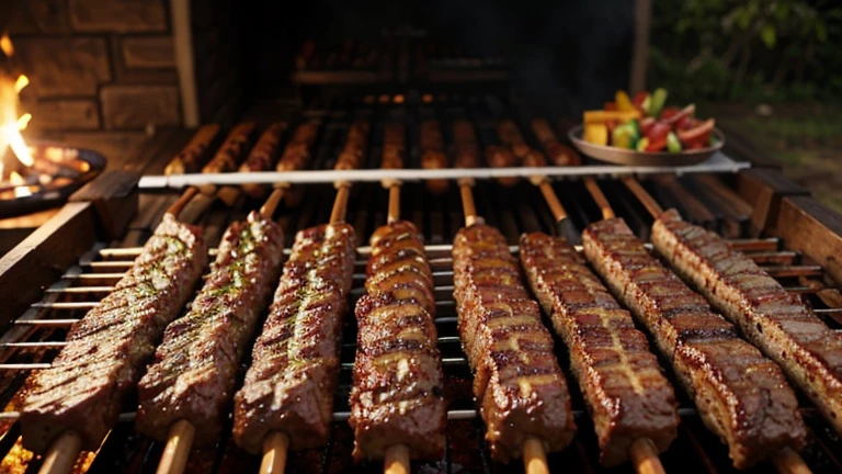barbecues meat Brazilian swords without people