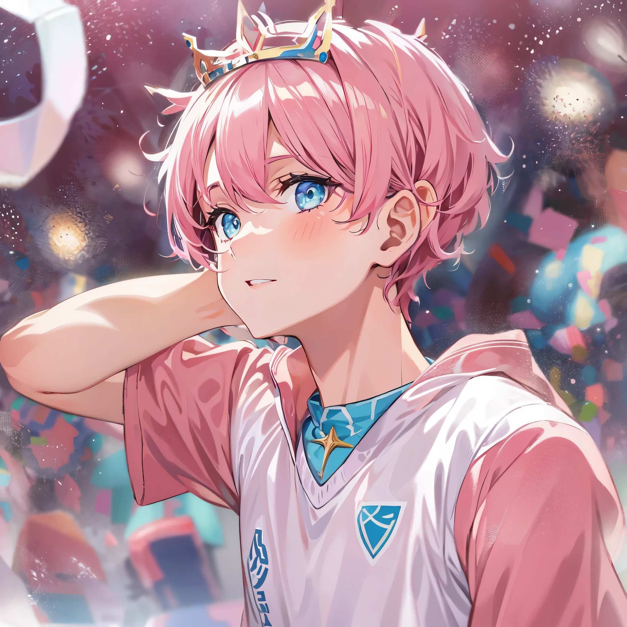 pink short hair, crown over the head