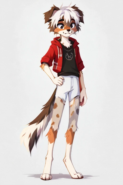 No background, white background, ((by reysi)), Furry, ((Australian Shepard)), detailed fur, (()), ((male)), ((slender, skinny)), white hair,full body