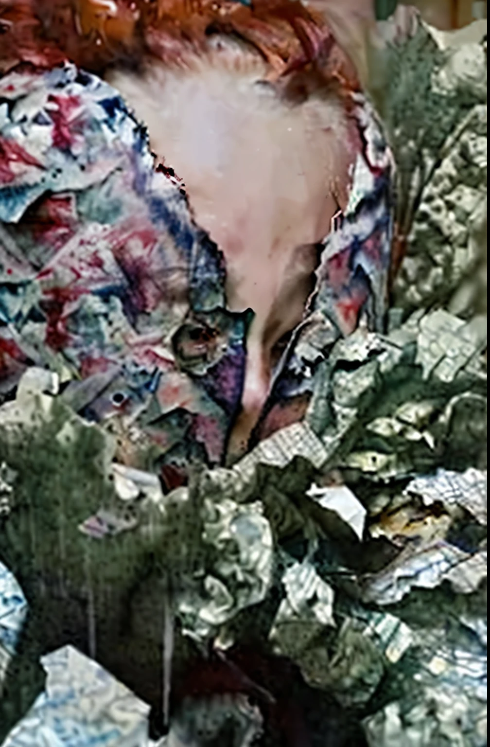 (a girl,tears,portrait,ripped paper:1.2),watercolor,sharp edges,stained,pale colors,vivid emotions,delicate brushstrokes,high contrast