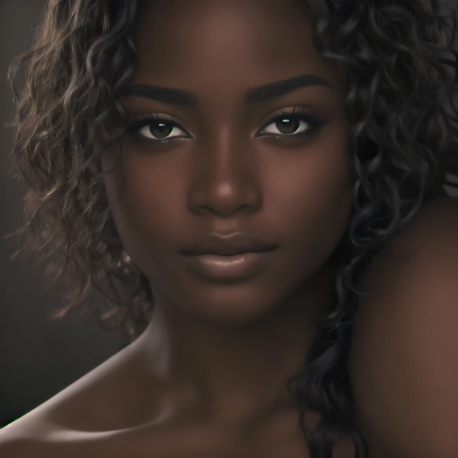 Best quality, masterpiece, ultra-detailed, perfect, beautiful black female, close up, HDR, portraits, elegant pose, captivating eyes, long hair, full lips, romantic lighting