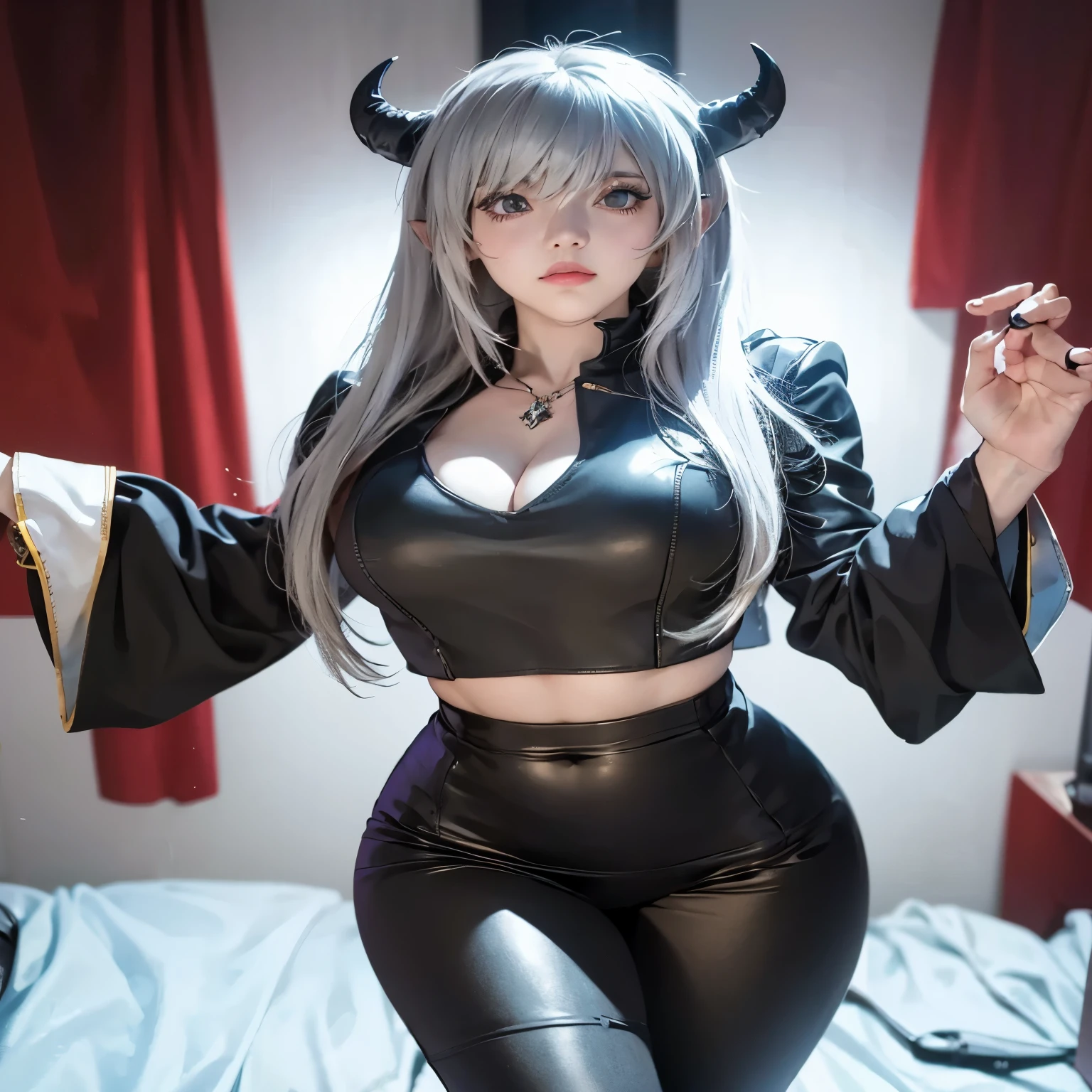there is a woman in a black outfit posing on a bed, anime girl cosplay, 2 b, 2b, anime cosplay, cosplay, seductive anime girl, 2 b from nier automata, 2b from nier automata, from girls frontline, v from devil may cry as an elf, cosplay on black harley queen, anime girl in real life, full-cosplay