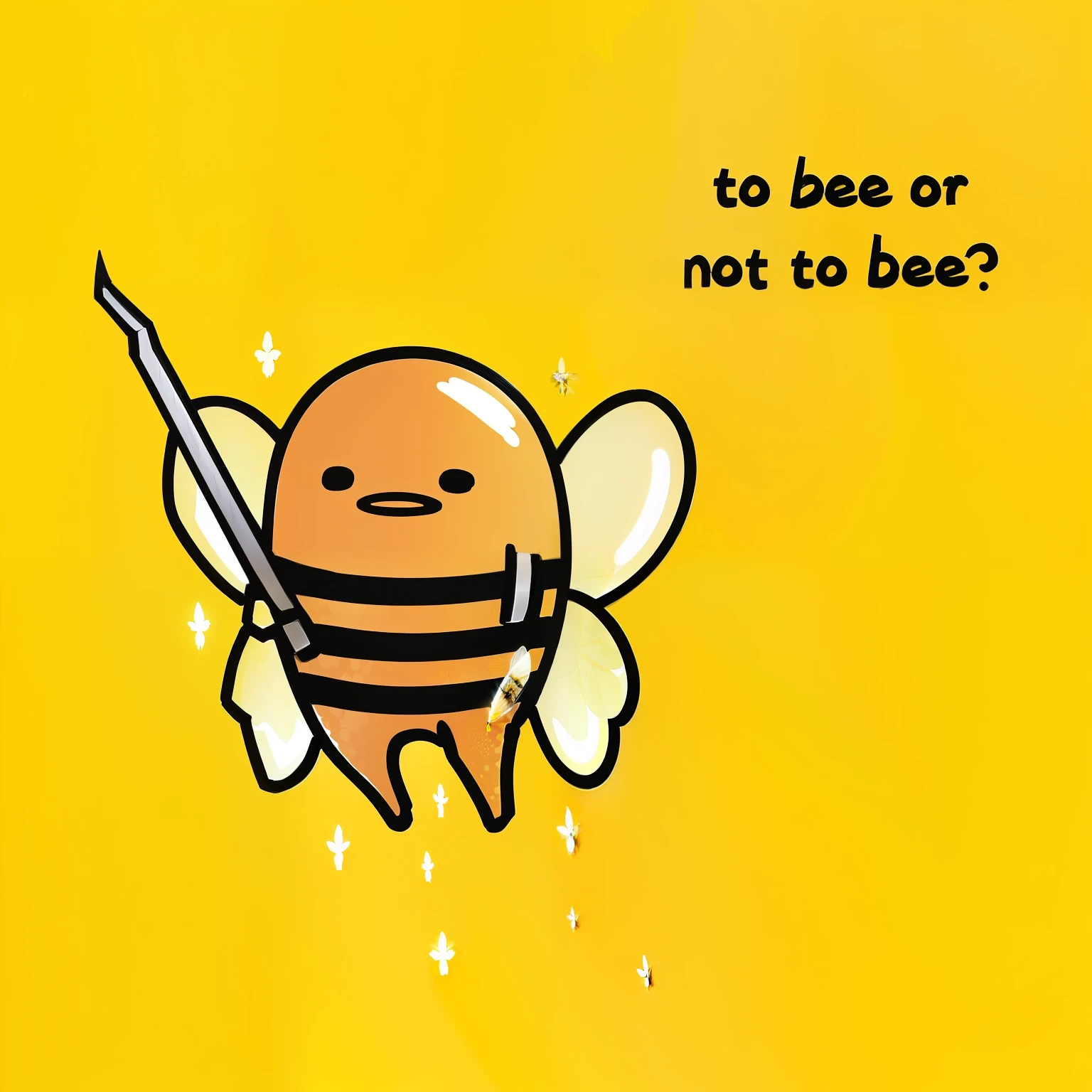 there is a bee with a sword and a quote on it, becomes or not becomes, (bee), becomes, made of bees, bees, based on bumblebee, wallpaper”, big bee, Wearing honey, bee, human structure bee concept art, No type, bumblebee, wallpaper!, closeup painting of bee, bees covering whole body, 3 0, made of honey