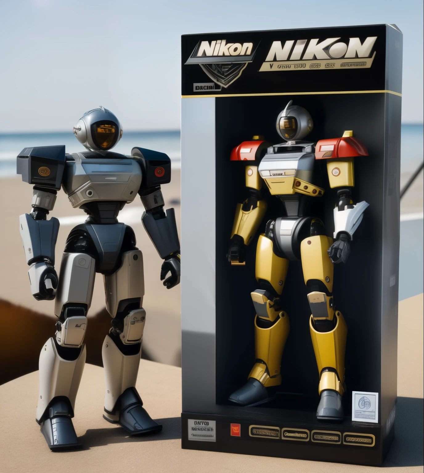 RAW Photo, 1987 Action Figure Playset Packaging, (((mecha))) with sleek and menacing design, figure packaging, afull body, highly detailed,  a huge shield, shoulder armor, mechanical backpak ,science fiction, action figure line based on a mecha robot, Nikon D810 | ISO 64 | focal length 20 mm (Voigtländer 20 mm f3.5) | aperture f/9 | exposure time 1/40 Sec (DRI)