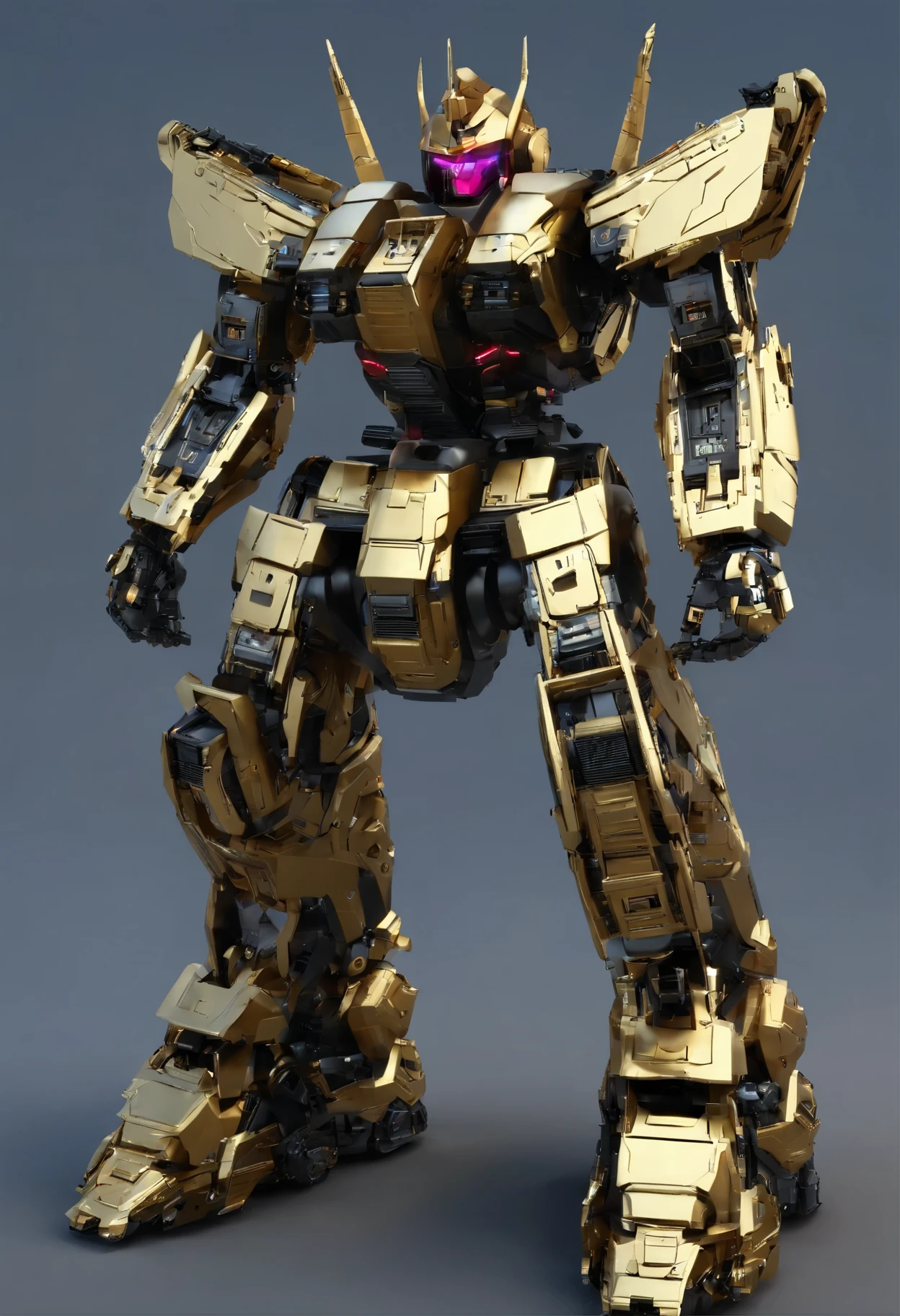 Gundam Mech , the Lion,Science fiction, Front view, sense of science and technology, C4D, OC renderer, illusory engine, High detail, industrial design, 8K HD, Studio light, Retro